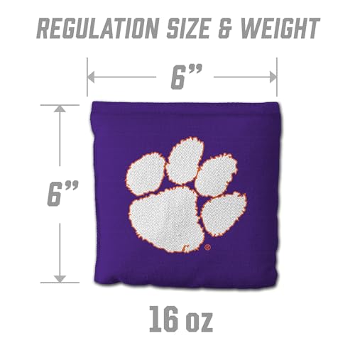 YouTheFan Officially-Licensed NCAA Set of 8 Cornhole Bags - All Weather Dual Sided Slide & Stop - Regulation Size with Carry case - color: Clemson Tigers