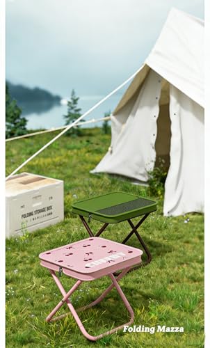 Portable Foldable Camping Stool Chair - Ultralight Travel Stool with Storage Pocket, Handbag Style Design, Double Set、Couple Set (OD Green & Pink Cherry) - color: Od Green & Pink Cherry