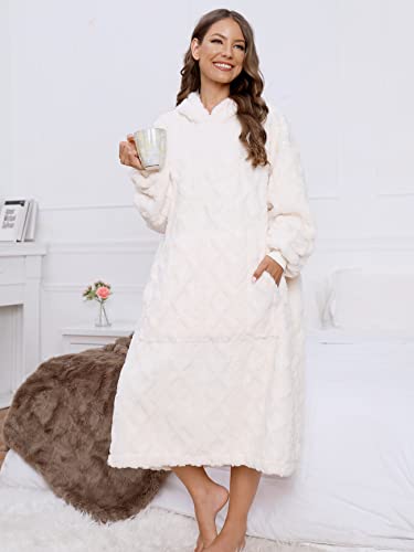 Oversized Sherpa Wearable Blanket Hoodie for Women Men,Long Comfortable Sherpa Blanket Sweatshirt Shaggy Pullover Plush Warm Cozy Blanket One Size Fits All (Jacquard Cream, One Size) - color: Jacquard Cream