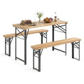 Giantex 3-Piece Folding Picnic Table with Benches Set, Solid Wood Camping Beer Table Bench Set with Metal Frame, Portable Patio Dining Furniture, Indoor & Outdoor Folding Table and Chairs for 4 (47'') - size: 47''