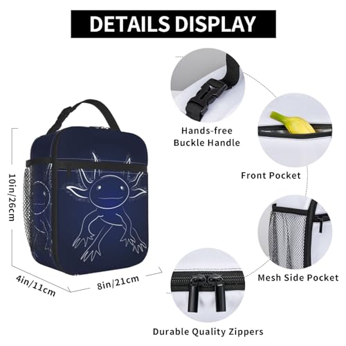 Blue Axolotl Print Salamander Insulated Lunch Bag Portable Reusable Zipper Lunch Box For Men Women Work Picnic Travel Camping - color: Black33