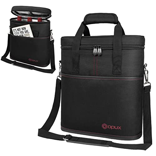 opux 3 Bottle Wine Carrier Tote, Insulated Leakproof Wine Cooler Bag, Wine Travel Bag Tote for Picnic BYOB Beach, Portable Wine Bottle Carrying Case, Gift for Wine Lover Women Men Christmas, Black - color: Black