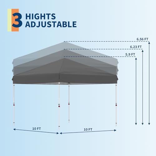 10x10 Pop Up Canopy Tent Outdoor Canopy with No Removable Sidewall One-Person Set Up Heavy Duty Commercial Instant Tent Shelter-Gray - color: Gray, size: 10x10FT/0-Sidewall