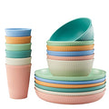 18pcs Wheat Straw Dinnerware Sets, HXYPN Unbreakable Reusable Dinnerware Set Kitchen Cups Plates and Bowls Sets Dishwasher Microwave Safe Plates