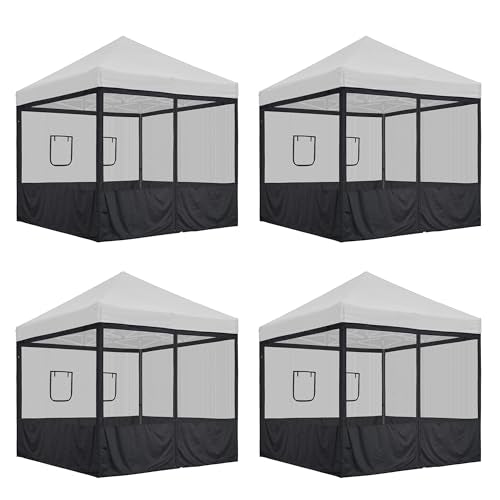 Yescom 16Pcs Pop Up Canopy Half Mesh Sidewall with Window 10x10Ft for Food Booth Commercial Vendor Shelter Mesh Enclosures Screened Walls - color: Black-4 sets, size: 10x10 Ft