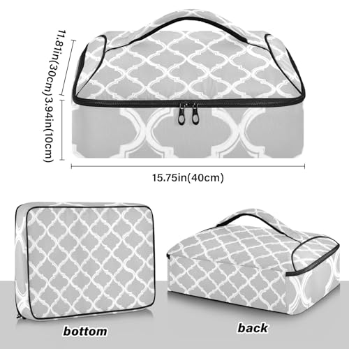 Casserole Carriers for Hot or Cold Food Reusable Casserole Dish Carrier Insulated Thermal Large Capacity Durable Perfect for Party Camping Family Gatherings Yellow Fish - color: Silver Minimalist Quatrefoil