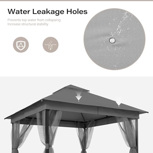 LAUSAINT HOME 10' X 10' Waterproof Patio Gazebo with Mosquito Netting, Double Roof Outdoor Gazebo Pavilion Shelter for Backyard, Garden, Lawn, Wedding (Grey) - color: Gray, size: 10'x10' w/o curtains