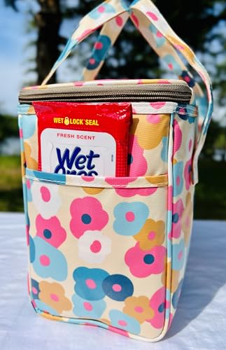 Kwang Min Floral Insulated Lunch Bag for Women,Reusable Lunch Box,Large Cooler for Office,Picnic Outdoors,Premium Quality Waterproof Fabric,Ideal Gift for Outdoors and work (Beige MidSummer Daisy) - color: Beige MidSummer Daisy