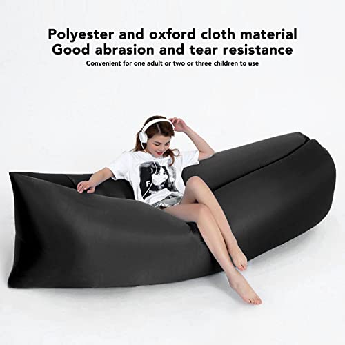 Inflatable Lounger Air Sofa Comfortable Portable Foldable Inflatable Couch for Outdoor Camping, with Storage Bag for Adults or Children - color: Black