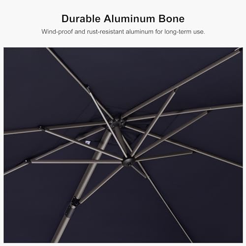 PURPLE LEAF 8’ X 8‘ Patio Umbrella Outdoor Cantilever Umbrella, Aluminum Offset Umbrella with Champagne Frame and 360° Rotation for Pool Deck Garden, Navy Blue - color: Navy Blue, size: 8' x 8'