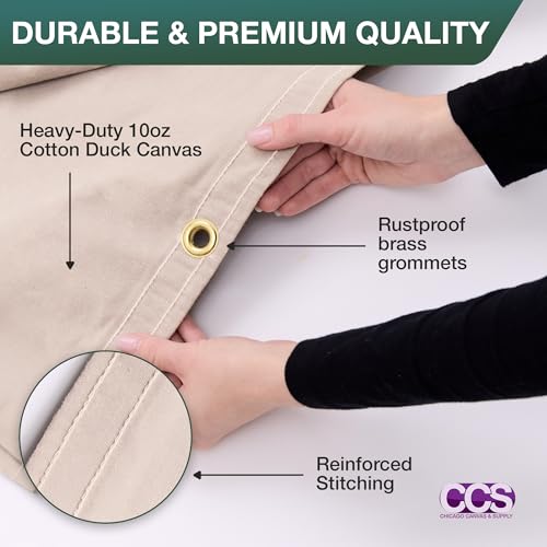 CCS Waterproof Canvas Tarp Cover – Heavy Duty Duck Cloth, Waxed Canvas Tarpaulin with Rustproof Brass Grommets for Camping, Construction, Equipment & Outdoor Use (White, 6x8 Ft) - color: White, size: 6 by 8 Feet