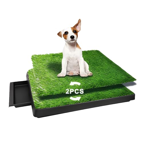 Dog Urinal containing 2 Replaceable lawns, Dog Potty Grass .Portable pet bedpans that can be Washed， Suitable for Almost All Types of Dogs. Length: 25 inches. Width 20 inches. Height: 3 inches