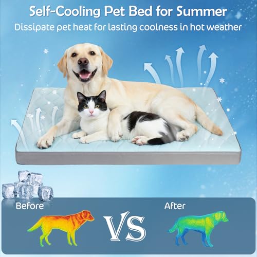 Q-Max>0.4 Cooling Dog Bed, 44" x 32" Orthopedic Dog Beds Large Sized, Waterproof Self-Cooling Pet Mat for Summer with Removable Washable Cover, Egg Crate Foam, Anti-Slip Bottom, Non-Gel, Blue - color: Cooling Blue, size: 44" x 32"
