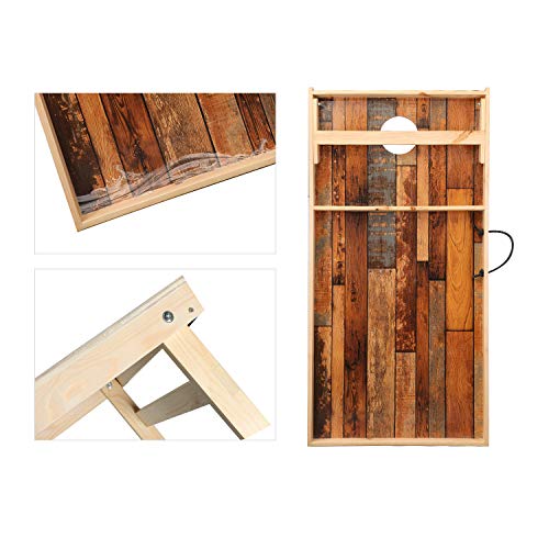 Solid Wood Premium Corn Hole Outdoor Game Set, 2 Regulation and Waterproof Cornhole Game Boards, with 8 Toss Bags, Perfect for Outdoor Indoor - style: Vintage Printed