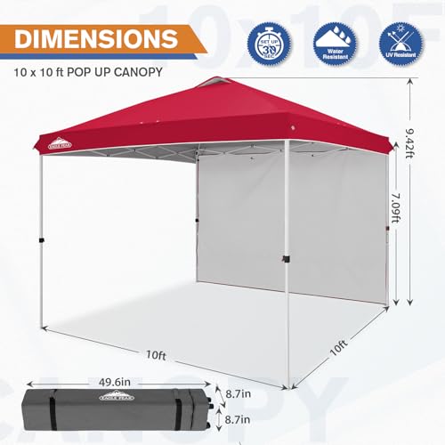 EAGLE PEAK Commercial Canopy 10x10 Pop Up Canopy Tent with 1 Sidewall, Easy Setup Heavy Duty Instant Event Shelter for Vendors & Markets, Outdoor Sun Shade, Red - color: Red, size: 10x10