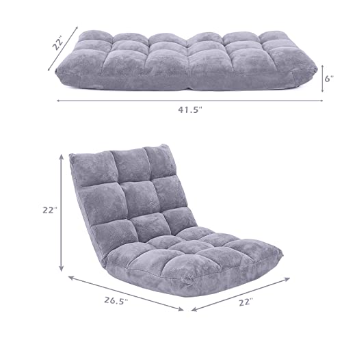 Giantex Folding Floor Chair with Back Support, 14 Adjustable Position, Padded Sleeper Bed, Couch Recliner, Gaming Floor Chairs for Adults, Meditation, Living Room (Grey) - color: Grey, size: 26.5"x22.5"x22"