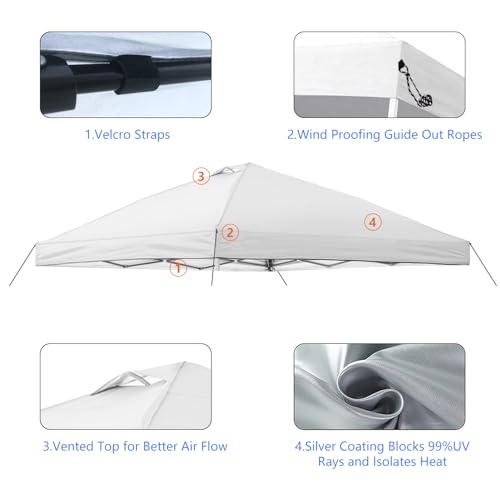 10x10 Canopy Replacement Top Cover with Air Vent, 210D Silver Coated Waterproof Polyester, Pop Up Tent Cover for Straight Leg Canopy Frame, Canopy Top Only - color: Silver-coated White