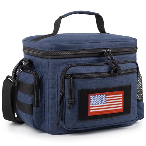Lunch Box for Men, Tactical Lunch Bag MOLLE Webbing Leakproof Insulated Lunch Cooler Women Adult Meal with Adjustable Shoulder Strap Lunch Pail (Blue) - color: Blue, size: Medium
