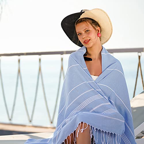 HAVLULAND Turkish Beach Towels, Oversized 40"x72" Turkish Bath Towel, Highly Absorbent Quick Dry Sand Free Beach Towels for Beach Pool Spa Gym Yoga Travel Camping Picnic Blanket - Light Blue - color: Light Blue