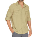 Mens Safari Shirts Long Sleeve UV Protection Hiking Fishing UPF 50+ Quick Dry Camping Travel Shirts - color: Mud, size: Medium