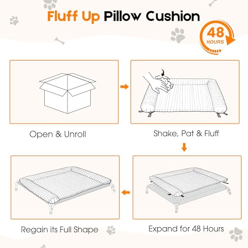 Elevated Dog Bed with Removable Fluffy Pillow Cushion, Raised Pet Cot Washable Bolster, Dog Couch Sofa, Anti Slip Feet, Breathable Mesh, Matte Black, 49"×36" - color: matte black, size: Xl(49"×36"×8")