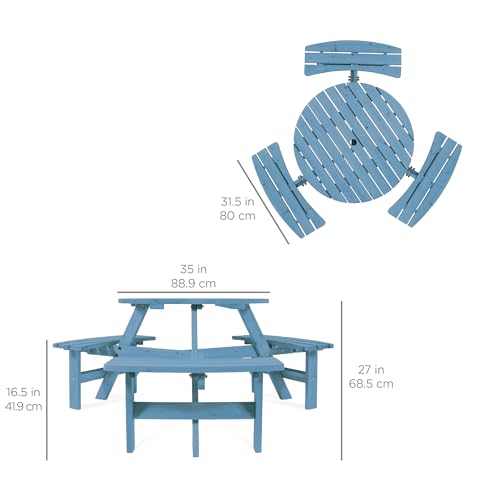 Best Choice Products 6-Person Circular Outdoor Wooden Picnic Table for Patio, Backyard, Garden, DIY w/ 3 Built-in Benches, 500lb Capacity - Seaside Breeze - color: Seaside Breeze