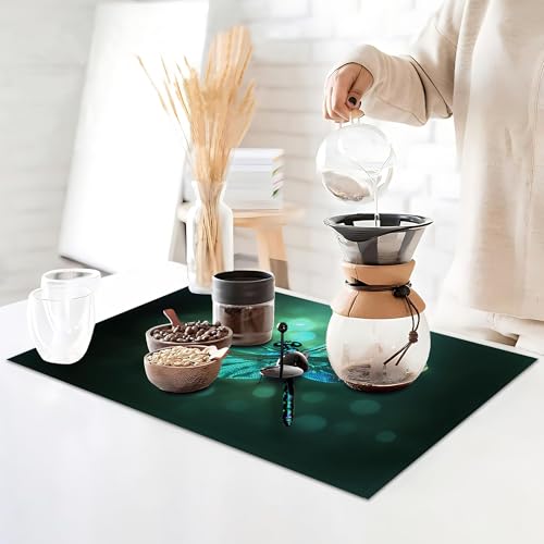 Placemats Set of 6,Green Dragonfly Table Mats,Glass Dragonfly Washable Linen Table Mats,Non-Slip Heat Resistant Placemats for Party Kitchen Dining Indoor Outdoor 12"x18" - color: Green Dragonfly,glass Dragonfly