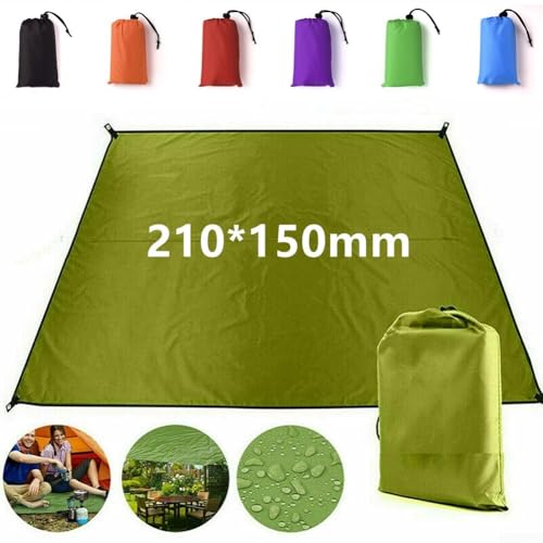 210T Polyester Camping Tarps, Waterproof Rain Fly Sun Shade Shelters With 6 Tie Points For Hiking Backpacking Beach Picnic(Green 150x210CM) - color: Green 150x210cm