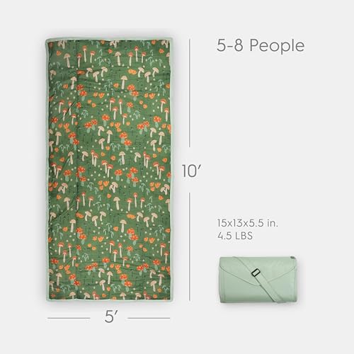 Little Unicorn 5'x10' XL Outdoor Family Picnic & Beach Blanket | Durable & Water-Resistant Fabric | Compact Fold & Easily Wipes Clean | Zipper Pocket (Woodland Mushroom) - color: Woodland Mushroom, size: 5 x 10