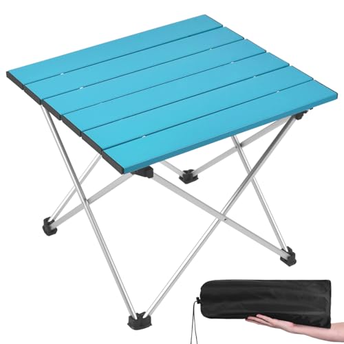 Grope Portable Camping Table with Aluminum Table Top, Folding Beach Table Easy to Carry, Prefect for Outdoor, Picnic, BBQ, Cooking, Festival, Beach, Home (Deep Blue-S) - color: Blue, size: Small