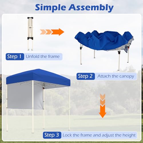 Tangkula 6x4 Ft Pop Up Canopy, UPF 50+ Instant Setup Canopy Tent with Sidewall, 4 Stakes, Portable Outdoor Canopy with Carrying Bag for Camp, Beach, Patio (Blue) - color: Blue