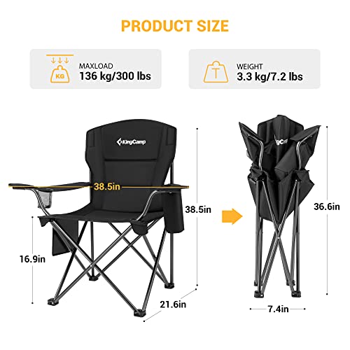 KingCamp Padded Folding Lounge Chairs with Built in Cupholder, Insulated Cooler Sleeve, and Side Storage Pocket for Indoor and Outdoors, 2 Pack, Black - color: Black, size: 2 Pack