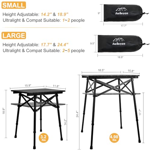 Folding Camping Table - Small Outdoor Table with Storage Bag - Adjustable Height 17.7'' & 24'', Portable Lightweight Aluminum Foldable Side Table for Picnic, BBQ, Beach & Tailgating(Large) - size: Large