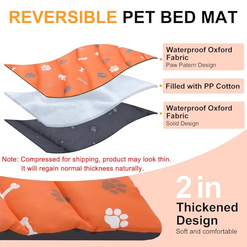 BEAUTYZOO Outdoor Dog Bed Waterproof, Camping Dog Bed Reversible, Portable Travel Bed with Carry Bag- Machine Washable, Durable, Foldable Outdoor Pet Bed Mat for Medium Large Dogs, 26" x 43" Orange - color: Orange, size: 43.0"L x 26.0"W x 2"Th