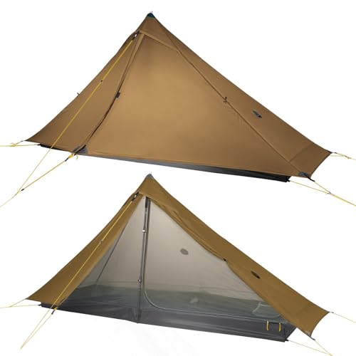 LANSHAN Ultralight Tent 3-Season Backpacking Tent for 1-Person or 2-Person Camping, Trekking, Kayaking, Climbing, Hiking - color: Pro 1-person, khaki