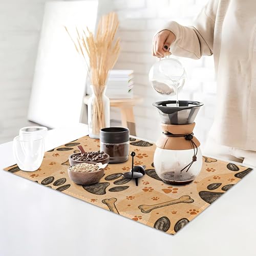 Dog Paws Placemats Set of 6,Bones Table Mates Non-Slip Heat Resistant Washable Linen Place Mats for Party Kitchen Dining Decoration Indoor Outdoor 12"x18" - color: Dog Paws,bones