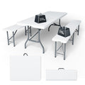 6FT Folding Table Set with 2 Folding Benches, Heavy Duty HDPE Materials, Locking Safety Design, 3-Piece Portable Folding Furniture for Camping, Picnic, Party, Indoor & Outdoor, White