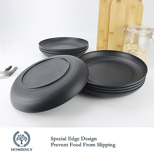 Homienly Deep Dinner Plate Set of 12 - Alternative to Plastic - Microwave & Dishwasher Safe - Wheat Straw Construction - Unbreakable - Ideal for Kids (Black, 9 inch) - color: 12 PCS Black, size: 9 IN