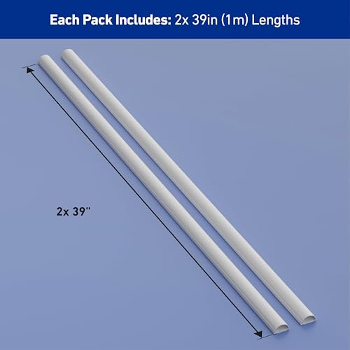D-Line Half Round Cord Hider, Patented Cable Cover, Hide TV Wall Mount Wires, Raceway for Cords, Decorative Wire Covers, Paintable, Adhesive Cable Concealer - 2X 1.18in W x 0.59in H x 39in L - White - color: White, size: 1.18x0.59in - 2x 39in