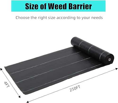 Broadfashion 4ft x 250ft Premium Weed Barrier Landscape Fabric, 5oz Heavy Duty, Weed Control Fabric, High Permeability Good for Flower Bed, Driveway Fabric Ground Cover - size: 4ft x 250ft & 5 oz