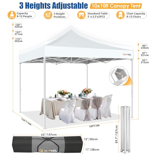 HOTEEL 10x10 Pop up Canopy Tent for Parties, Heavy Duty Easy Setup Tent with 4 Sidewalls, Outdoor Commercial Instant Gazebo for Wedding Event, with Portable Bag, White(Hexagonal Frame) - color: White, size: 10x10FT (+4 Walls)