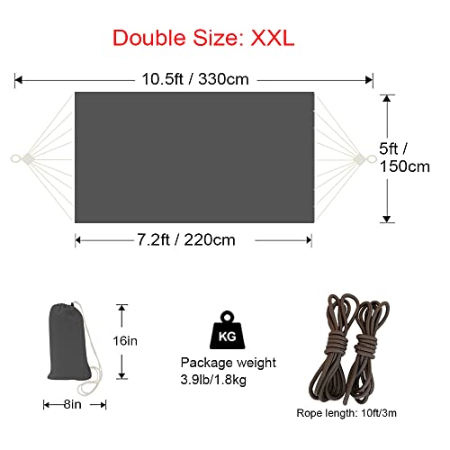 GOCAN Hammock Outdoor 2 People 220x150cm Total Length 330cm Load 300kg Canvas Cotton Hammock for Garden Indoor Children Balcony Dark Gray XXL - color: Darkgrey, size: XX-Large