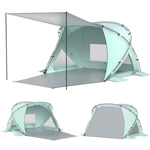 Elegear Beach Tent Sun Shelter with Canopy, CumbreX™ 4-6 Person Pop Up beach tent, Easy Setup UPF 50+ UV Protection Portable Lightweight Waterproof Cooler Family Beach Cabana Sun Shade Shelter - Green - color: Green