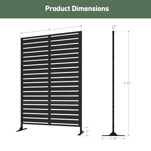 Modern Shade Metal Privacy Screen Outdoor 72" H x 48" W, Stable & Durable Privacy Fence Panels for Instant Privacy & Space Division, Freestanding Decorative Patio Screens for Outdoor, Black (3 Panel) - size: 3 Panel
