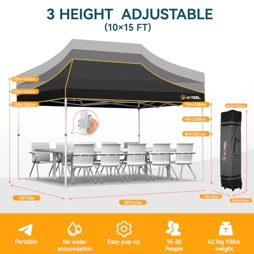 Hoteel 10x15 Pop Up Canopy Tent Heavy Duty with 4 Sidewalls, Waterproof Party Tent, Easy Set-up Commercial Instant Tents with Roller Bag & Sandbags, Hexagonal Leg (1-Year Warranty) - color: Black, size: 10×15 （4 Walls）