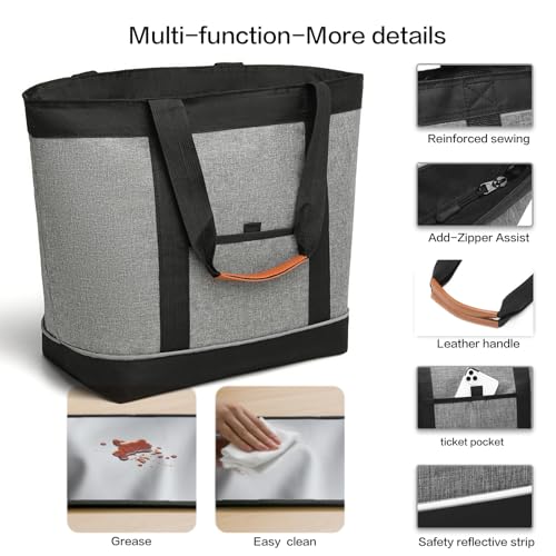 Insulated Cooler Bag Reusable Grocery Tote Bags Transport Large Lunch Box for Women - color: Light Gray