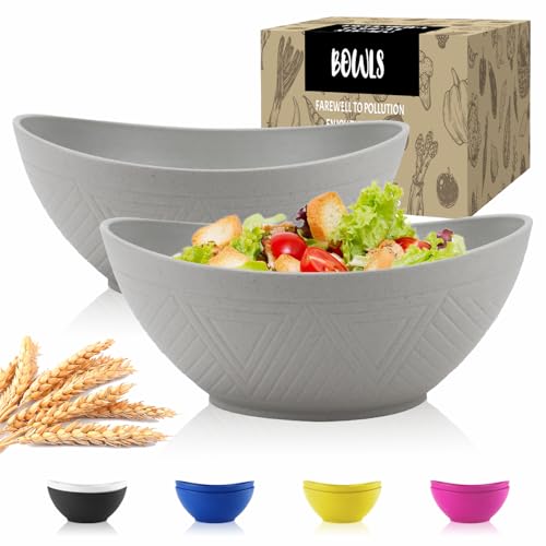 Wrova Wheat Straw Bowls Set,Unbreakable Large Salad Bowls Set of 2,Microwave and Dishwasher Safe Bowls Plastic Bowls for Eating,BPA Free Salad Bowl for Serving,Oatmeal and Salad.Gray - color: Gray, size: 2 Pack