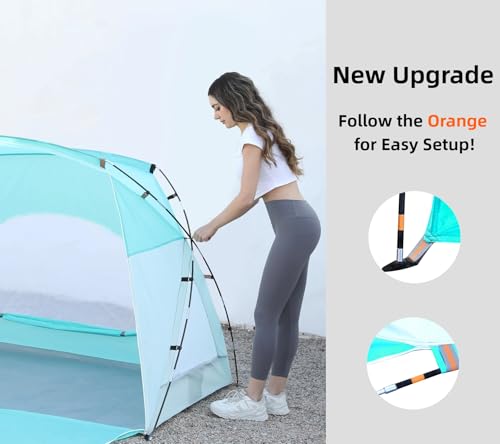 Beach Tent, Portable Sun Shelter for 2/3/4/6-8 Person with UPF 50+ UV Protection, Easy Setup Waterproof Beach Shade Canopy Cabana for Family Outdoor and Picnics, Fishing with Carrying Bag - color: Turquoise Ocean, size: Spacious 4-Person