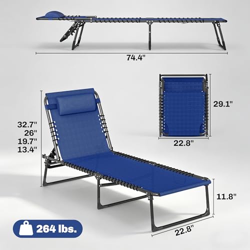 Outsunny Folding Chaise Lounge Chair, Patio Sun Tanning Chair, Outdoor Chaise Lounger with 4-Position Reclining Back, Breathable Mesh Seat for Beach, Poolside, Yard, Blue - color: Blue, size: 1 Pack