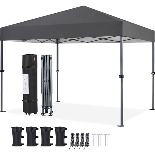 Yaheetech 10x10 Pop Up Canopy Easy Set-up Tent, Portable Outdoor Canopy Instant Tent, Commercial Gazebo with Wheeled Carry Bag & 4 Sandbags for Home, Party & Outdoor Activities, Dark Gray - color: Dark Gray, size: 10x10